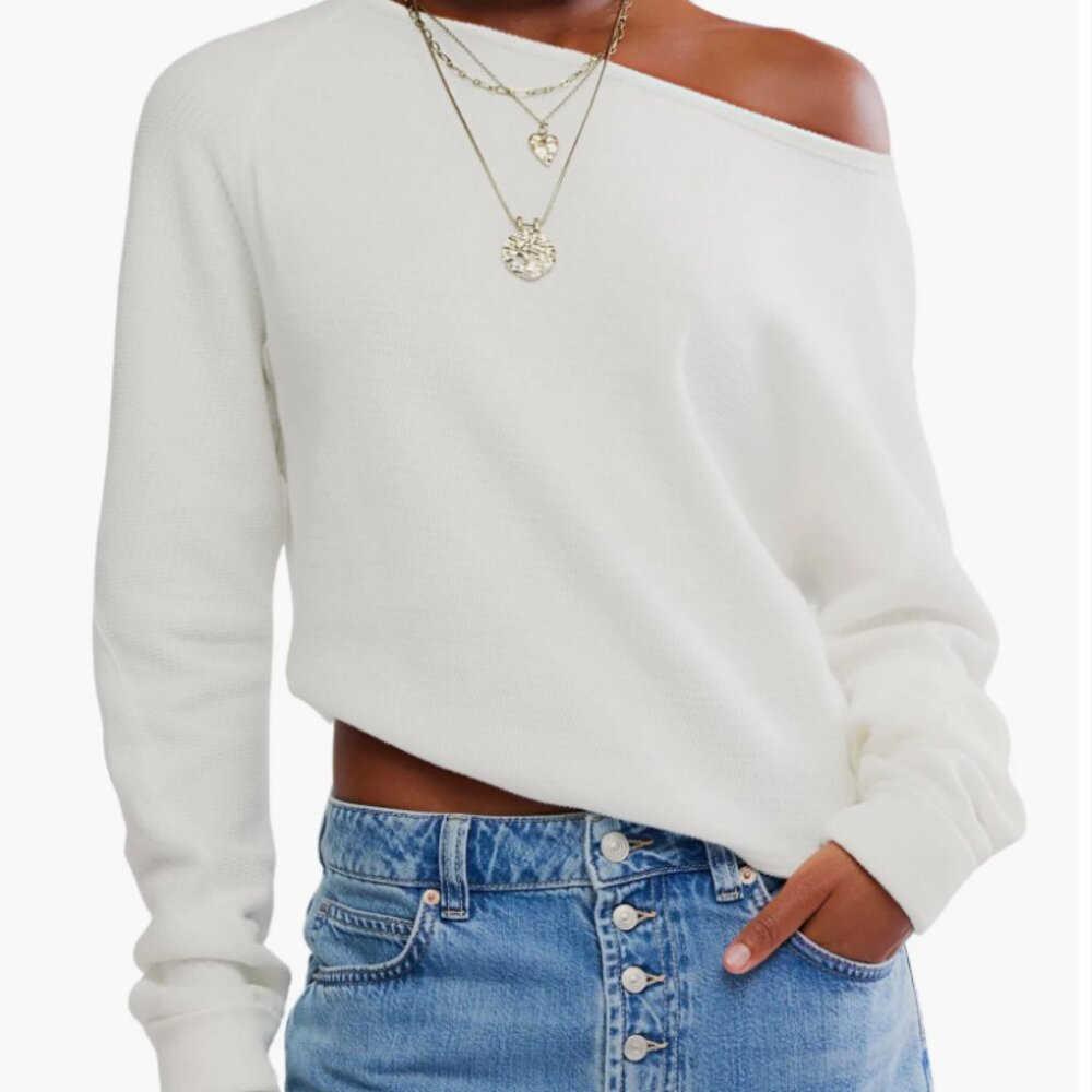 Free People Jess One-Shoulder Thermal Top CLEAN IVORY